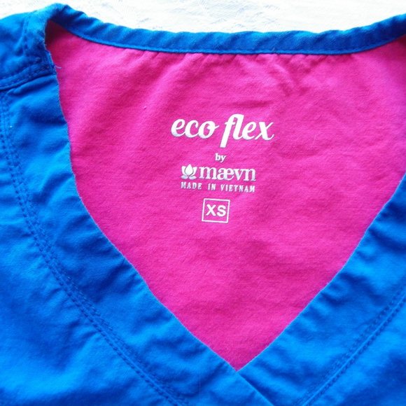 X Small Maevn Scrub Top Blue EcoFlex Short Sleeve - Picture 4 of 5